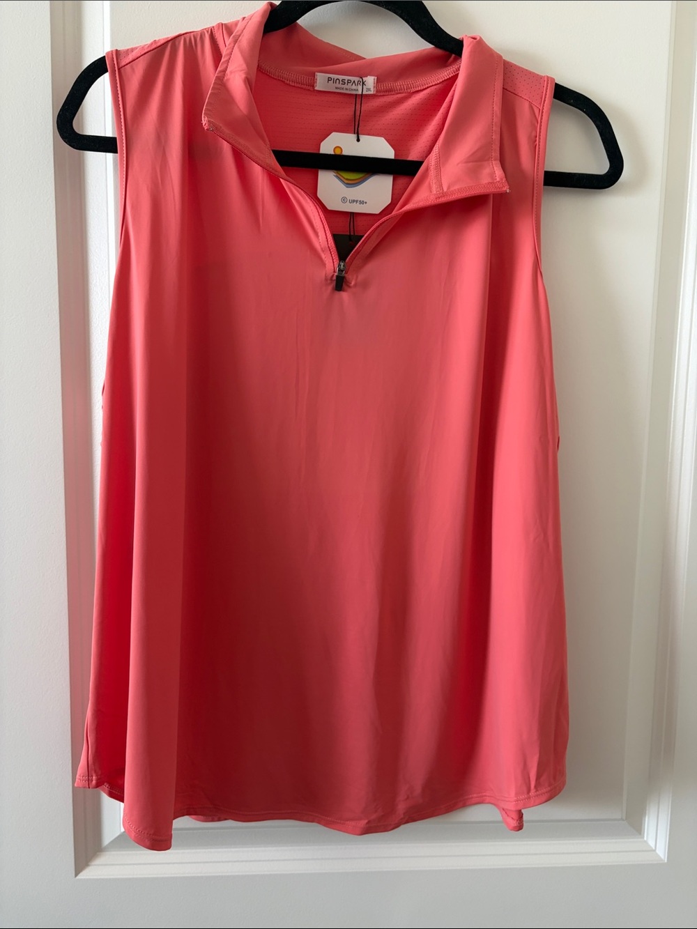 Coral Sleeveless Zip-Front Active Top
